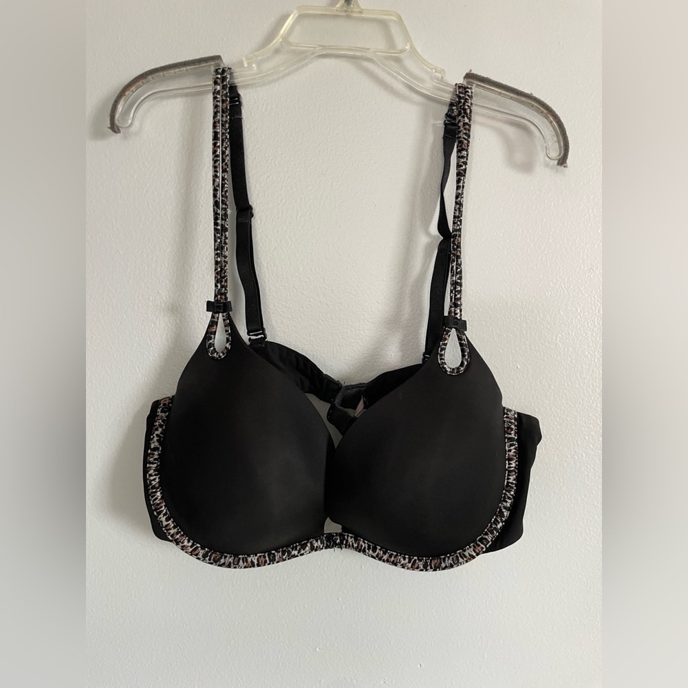 Victoria's Secret Black Bra with Animal Print Trim size 34C sexy little things